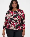 Kasper Plus Size Printed 3/4-sleeve Tie-waist Top In Multi