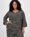 Kasper Plus Size Printed Bell-sleeve Blouse