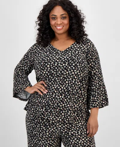 Kasper Plus Size Printed Bell-sleeve Blouse