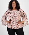 Kasper Plus Size Printed Bell-sleeve Blouse