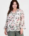 Kasper Plus Size Printed Bell-sleeve Blouse In Multi