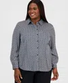 Kasper Plus Size Printed Button-front Shirt In Black