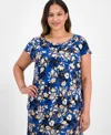 Kasper Plus Size Printed Cap-sleeve Cowlneck Blouse In Blue