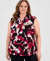 Kasper Plus Size Printed Cap-sleeve Cowlneck Top In Multi