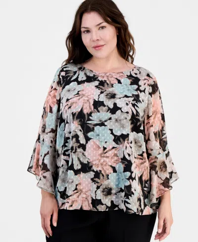 Kasper Plus Size Printed Clip Dot Blouse In Multi