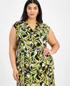 Kasper Plus Size Printed Cowlneck Blouse In Black Multi