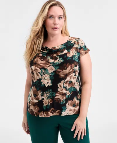 Kasper Plus Size Printed Cowlneck Blouse In Multi