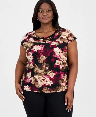 Kasper Plus Size Printed Cowlneck Blouse In Multi