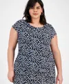 Kasper Plus Size Printed Cowlneck Cap-sleeve Blouse In Black Multi