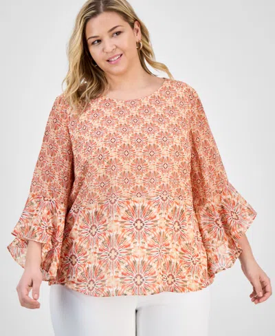 Kasper Plus Size Printed Flared-sleeve Blouse