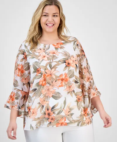 Kasper Plus Size Printed Flared-sleeve Blouse