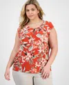 Kasper Plus Size Printed Keyhole Camisole Top