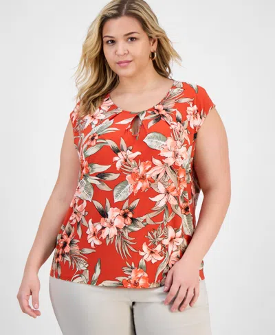 Kasper Plus Size Printed Keyhole Camisole Top