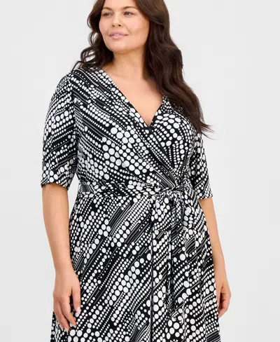 Kasper Plus Size Printed Knit Faux-wrap Belted Dress