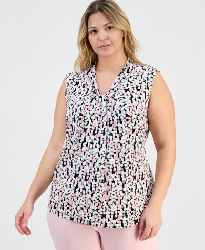 Kasper Plus Size Printed Knot-neck Sleeveless Top In Multi