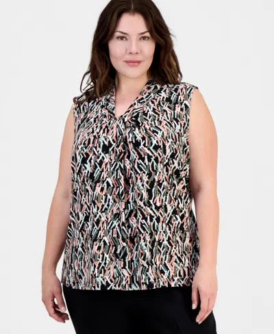 Kasper Plus Size Printed Knot-neck Sleeveless Top In Multi