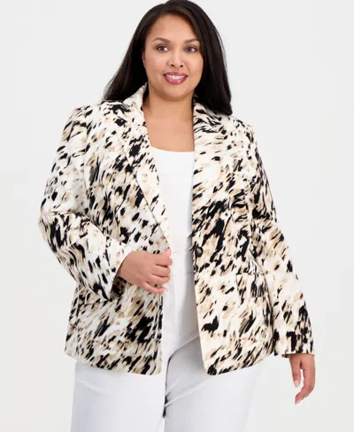 Kasper Plus Size Printed One-button Long-sleeve Jacket In Multi