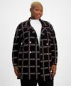 Kasper Plus Size Printed Open-front Notched-collar Cardigan Sweater In Black Multi