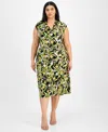 Kasper Plus Size Printed Pull-on Midi Skirt In Black Multi
