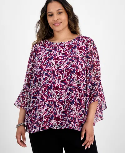 Kasper Plus Size Printed Ruffle-cuff Bell-sleeve Blouse In Pink