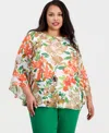 Kasper Plus Size Printed Ruffled-sleeve Blouse In Multi