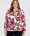 Kasper Plus Size Printed Satin V-neck Top In Multi