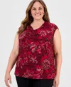 Kasper Plus Size Printed Sleeveless Cowl-neck Top In Red