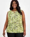 Kasper Plus Size Printed Sleeveless Keyhole Blouse In Kiwi Multi