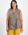 Kasper Plus Size Printed Sleeveless Tie-neck Blouse In Multi