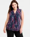 Kasper Plus Size Printed Sleeveless Top In Multi