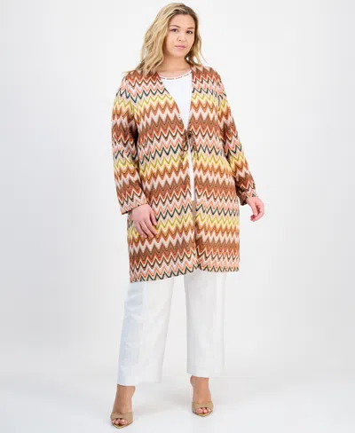 Kasper Plus Size Printed Tie-front Cardigan