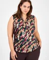 Kasper Plus Size Printed Tie-neck Sleeveless Top In Multi