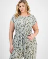 Kasper Plus Size Printed Tie-waist Cap-sleeve Top
