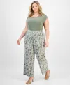 Kasper Plus Size Printed Wide-leg Pull-on Pants
