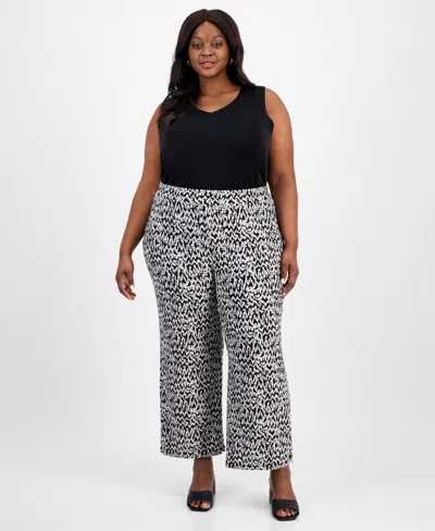 Kasper Plus Size Printed Wide-leg Pull-on Pants In Summer Straw Multi