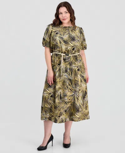 Kasper Plus Size Puffed-sleeve Shirtdress In Black