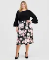 Kasper Plus Size Pull-on Midi Flared Skirt In Multi