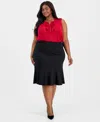 Kasper Plus Size Pull-on Ruffle-hem Compression Skirt In Black