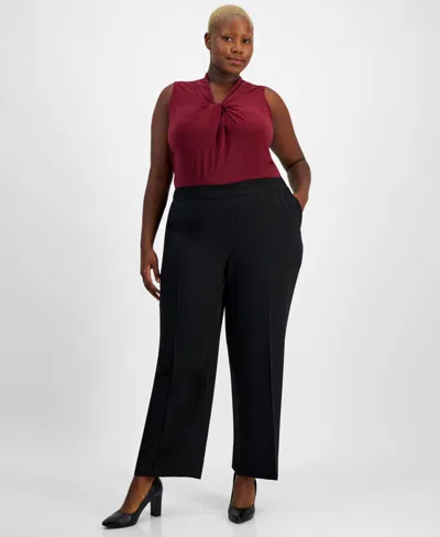 Kasper Plus Size Pull-on Straight-leg Pants In Black