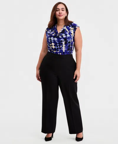 Kasper Plus Size Pull-on Straight-leg Trousers In Black
