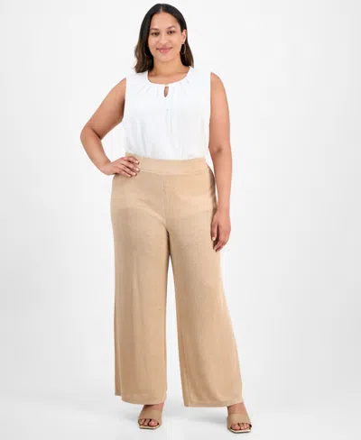 Kasper Plus Size Pull-on Wide-leg Pants In Multi