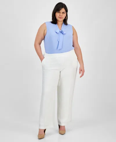 Kasper Plus Size Pull-on Wide-leg Pants In Vanilla Ice