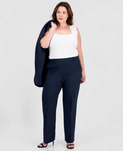Kasper Plus Size Pull-on Mid-rise Compression Pants In Blue