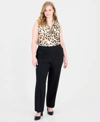 Kasper Plus Size Pull-on Mid-rise Compression Trousers In Black
