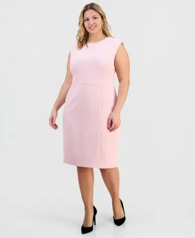 Kasper Plus Size Round-neck Stretch-crepe Sheath Dress In Pink