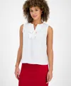 Kasper Plus Size Ruffle-front Sleeveless Top In White