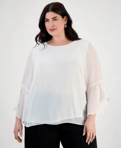 Kasper Plus Size Ruffle-sleeve Blouse In Vanilla Ice