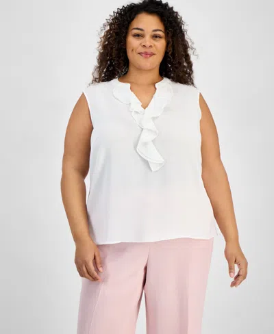 Kasper Plus Size Ruffle-trim Sleeveless Top In Lily White
