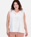 Kasper Plus Size Ruffled Sleeveless Top In Multi