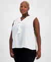 Kasper Plus Size Ruffled Sleeveless V-neck Top In Vanilla Ice